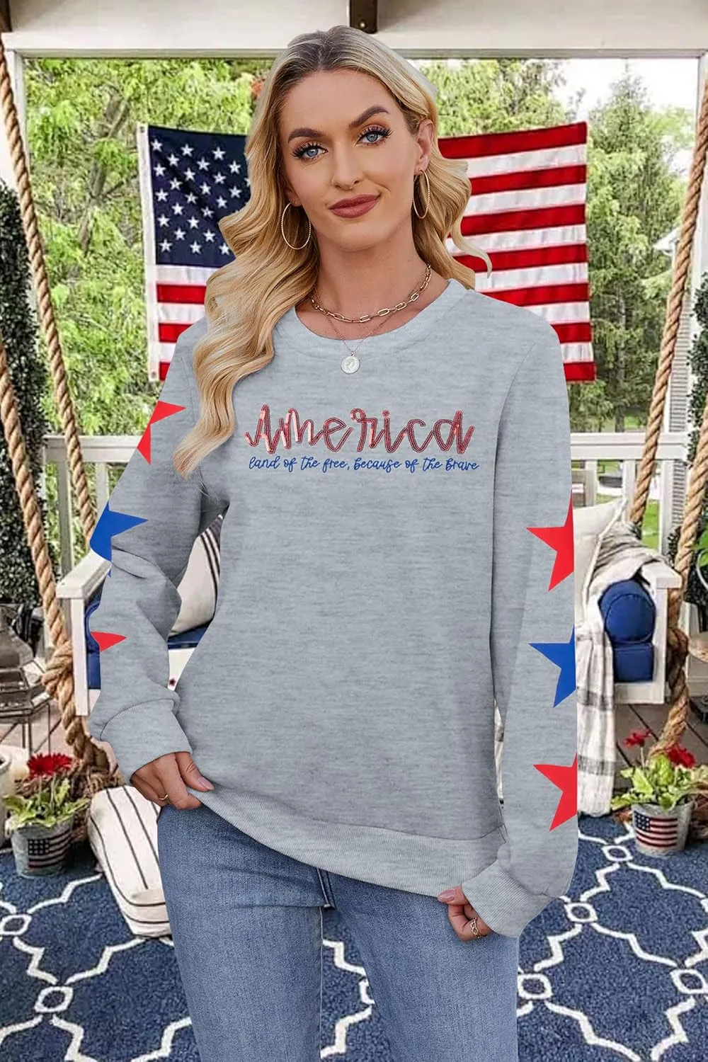 SUPEYA Womens USA Sweatshirt American Flag Graphic Pullover Crewneck Long Sleeve Tees Clothes 4th of July Tee Tops