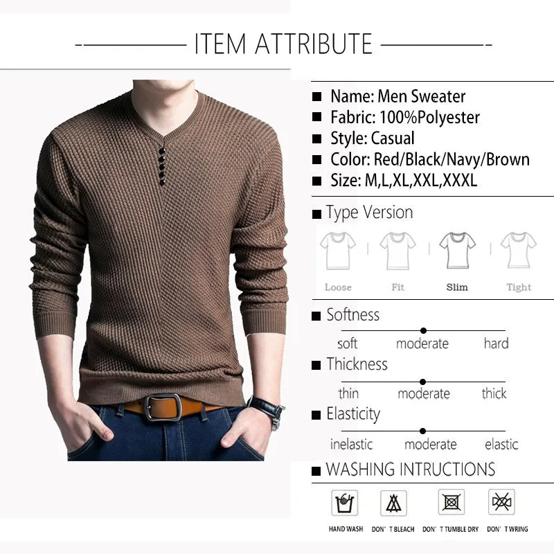 TFETTERS 2022 Men Sweater Casual V-Neck Pullover Men Spring Autumn Slim Sweaters Long Sleeve Mens Sweater Knitted Shirt Homme