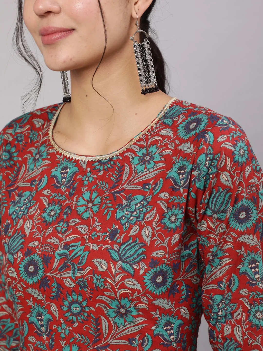 Women Multi Printed Flared Dress With Three Quarter Sleeves