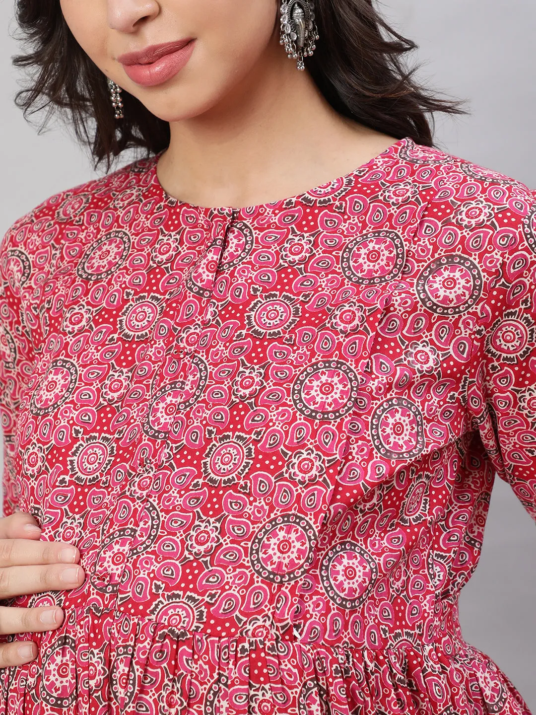 Women Pink Printed Flared Maternity Dress