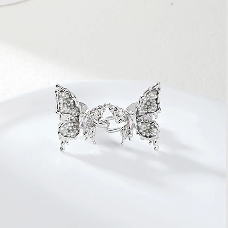 Women's Butterfly Pearls Decor Button Belt Clip