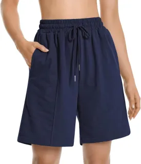 Womens Long Sweat Shorts Casual Summer Bermuda Loose Lounge Workout Athletic Shorts with Pockets