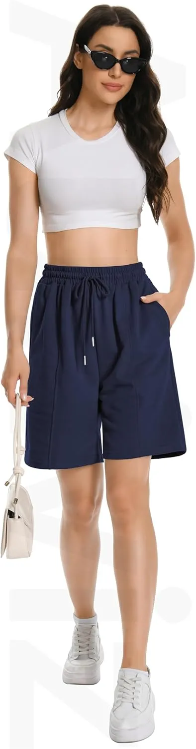 Womens Long Sweat Shorts Casual Summer Bermuda Loose Lounge Workout Athletic Shorts with Pockets