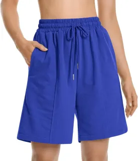 Womens Long Sweat Shorts Casual Summer Bermuda Loose Lounge Workout Athletic Shorts with Pockets