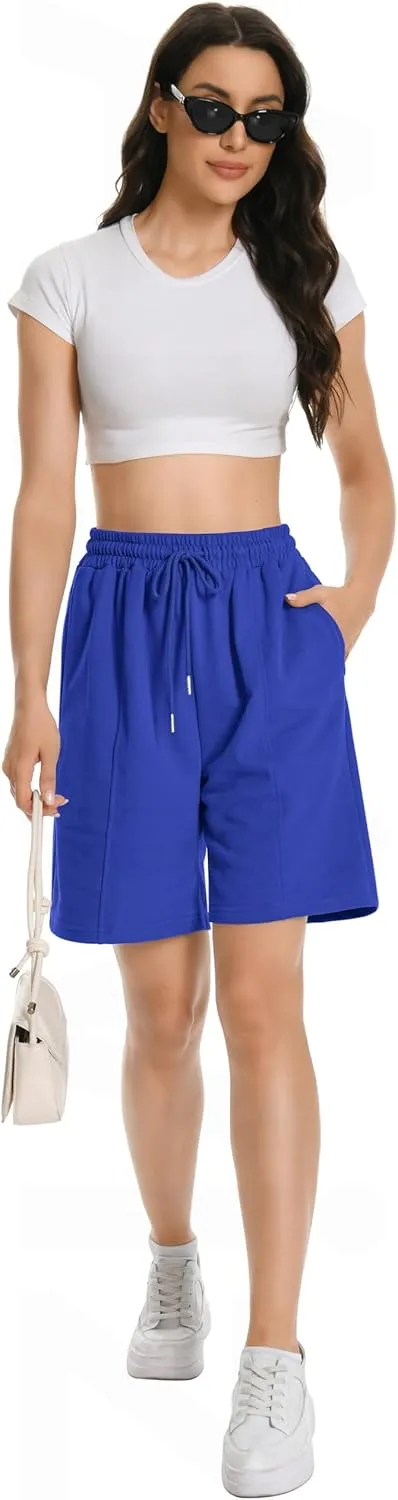Womens Long Sweat Shorts Casual Summer Bermuda Loose Lounge Workout Athletic Shorts with Pockets