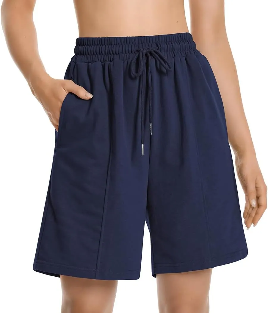 Womens Long Sweat Shorts Casual Summer Bermuda Loose Lounge Workout Athletic Shorts with Pockets
