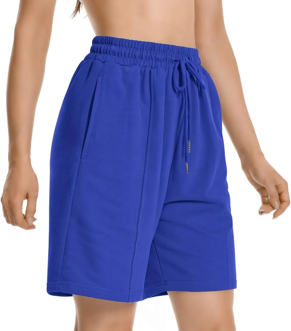 Womens Long Sweat Shorts Casual Summer Bermuda Loose Lounge Workout Athletic Shorts with Pockets