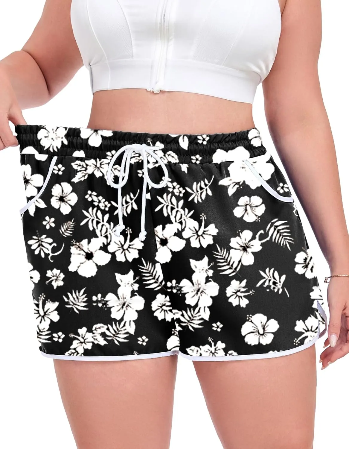Women's Plus Size Board Shorts Drawstring Box Pants Beach Boardshorts Bottom Trunks with Pockets 1XL - 5XL