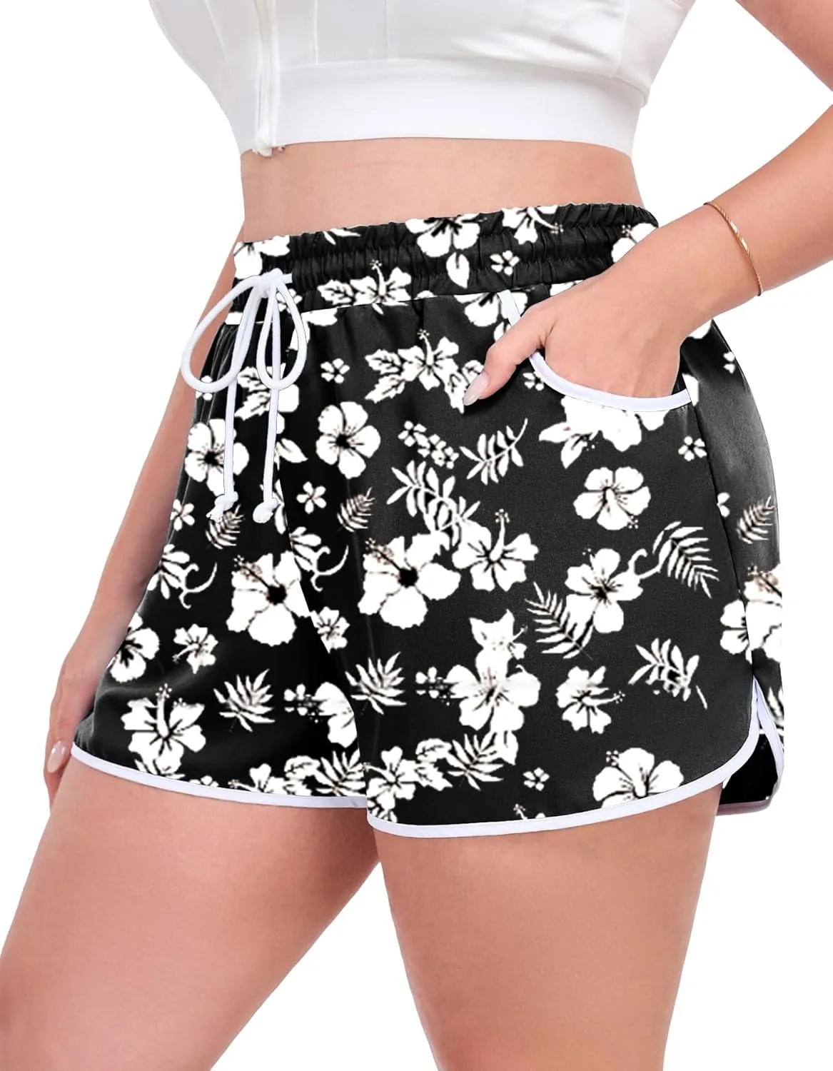 Women's Plus Size Board Shorts Drawstring Box Pants Beach Boardshorts Bottom Trunks with Pockets 1XL - 5XL