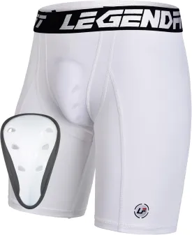 Youth Boys Baseball Compression Shorts w/Cup Protector Athletic Sliding Underwear Football Lacrosse Cricket